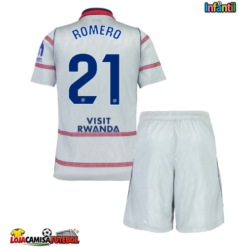 Camisa de Futebol Atletico Madrid Cristian Romero #21 Equipamento Alternativo Infantil 2026-27 Manga Curta (+ Calças curtas)